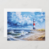 バルト海沿岸のホワイトレッドライトハウス。アート ポストカード (正面/裏面)