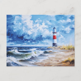 バルト海沿岸のホワイトレッドライトハウス。アート ポストカード