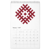 バルト系ラトビア伝統的フォークパターン カレンダー (2月 2027)