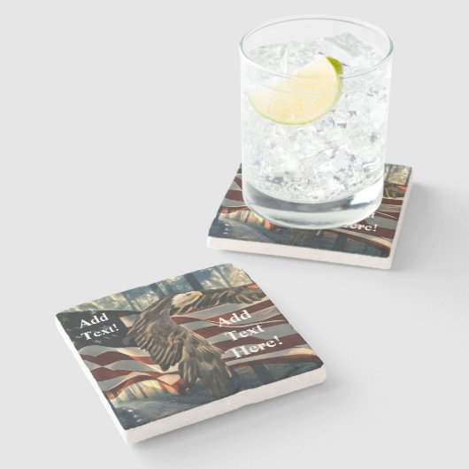 バルドイーグルアメリカ国旗の国ロードストーンカースト ストーンコースター (横)