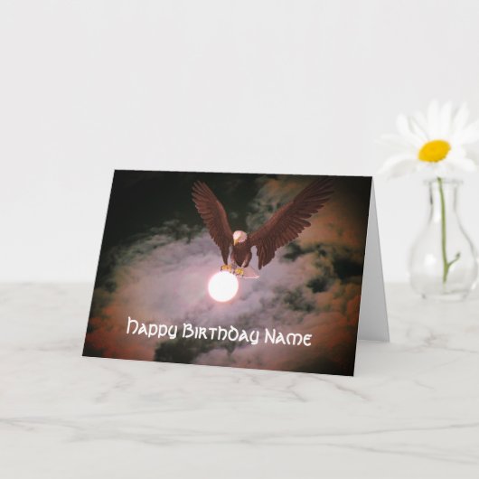 バルドイーグルフルムーンパーソナライズされた誕生日  カード (小さな植物)