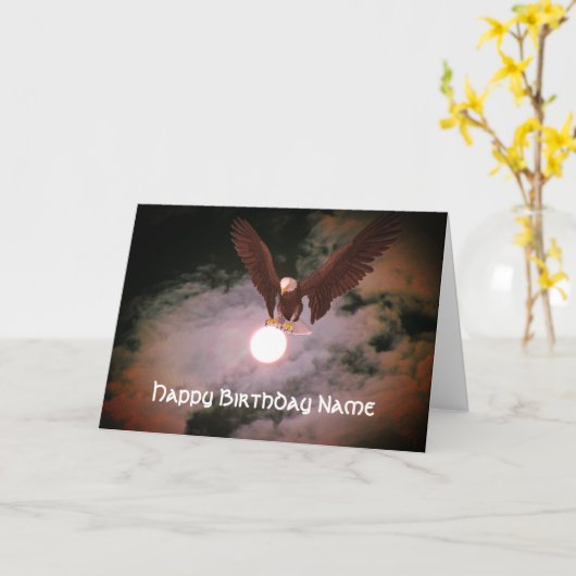 バルドイーグルフルムーンパーソナライズされた誕生日 カード (黄色い花)