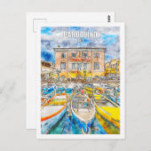 バルドリノイタリア有名な旅行水の色のスケッチ ポストカード (正面/裏面)