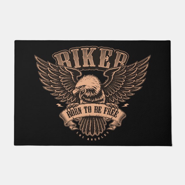 バルド生まれイーグルと自由バイクもしくは自転車に乗る人になる ドアマット (正面)