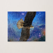 バルド飛んでいるイーグルと宇宙星雲アート ジグソーパズル (横)