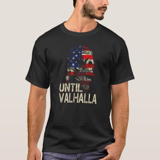 バルハラスカルバイキングオディンアメリカ国旗まで Tシャツ (正面)