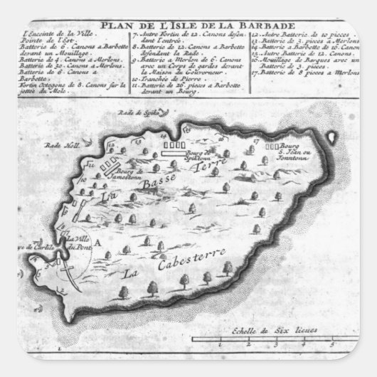 バルバドスの地図 スクエアシール (正面)