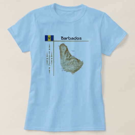 バルバドスの地図+国旗+タイトルTシャツ Tシャツ (デザイン正面)