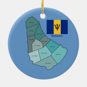 バルバドスの旗そして地図 セラミックオーナメント