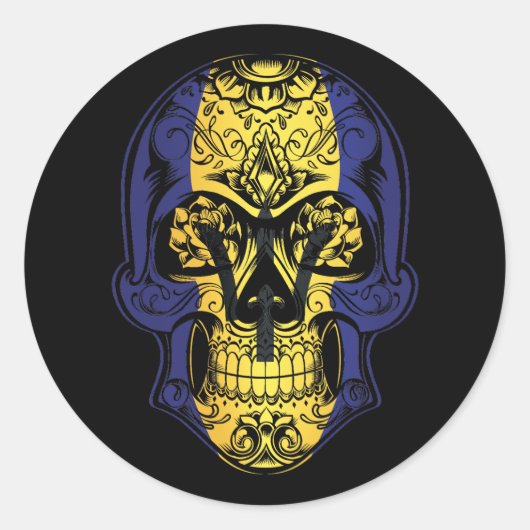 バルバドススカルとバラ国旗 ラウンドシール (正面)