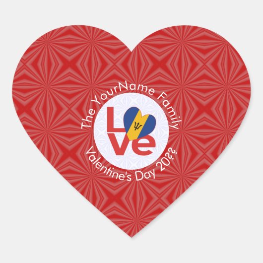 バルバドスレッドLOVEフラグパーソナライズされた ハートシール (正面)