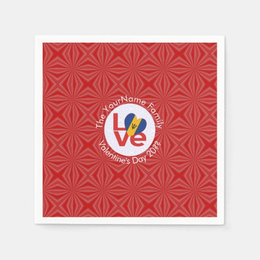 バルバドス愛ハート国旗のバレンタパーソナライズされたイン スタンダードカクテルナプキン (正面)