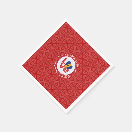 バルバドス愛ハート国旗のバレンタパーソナライズされたイン スタンダードカクテルナプキン (角)