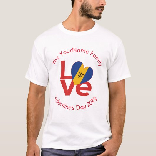 バルバドス赤LOVE旗カスタマイズ商品 Tシャツ (正面)
