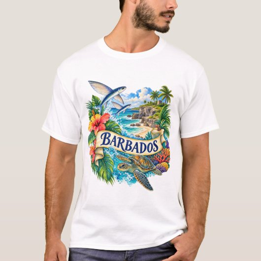 バルバドス 水彩島 Tシャツ (正面)