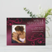 バルビゾン ダマスク スクロール - フューシャ | マゼンタ 結婚式 招待状 (スタンド正面)