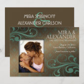 バルビゾン ダマスク スクロール - ブラウン|ターコイズ ブライダル 招待状 (正面/裏面)