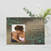 バルビゾン ダマスク スクロール - ブラウン|ターコイズ ブルー 結婚式 招待状 (スタンド正面)