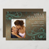 バルビゾン ダマスク スクロール - ブラウン|ターコイズ 結婚式 招待状 (正面/裏面)