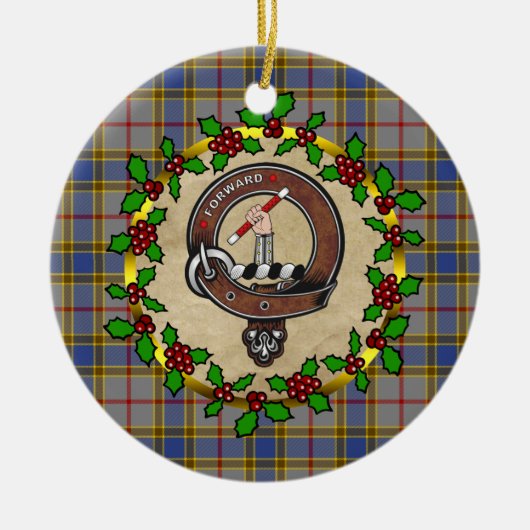 バルフォークランバッジ&タータンチェックパーソナライズされたクリスマス セラミックオーナメント (正面)