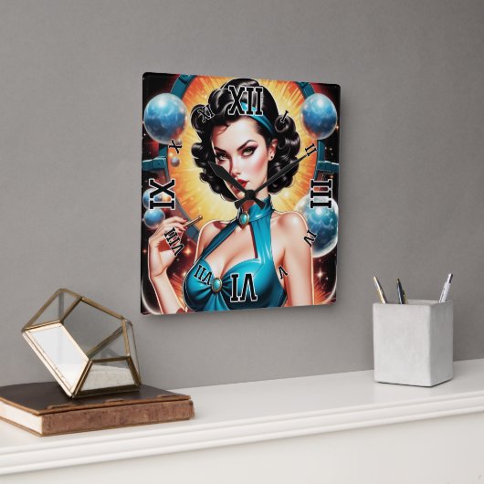 バルベンハイマーレトロ融合原子時代ファッション スクエア壁時計 (オフィス)