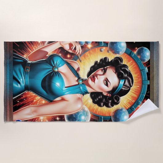 バルベンハイマーレトロ融合原子時代ファッション ビーチタオル (正面)