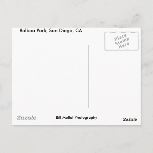 バルボアパーク, サンディエゴ, CA ポストカード (裏面)
