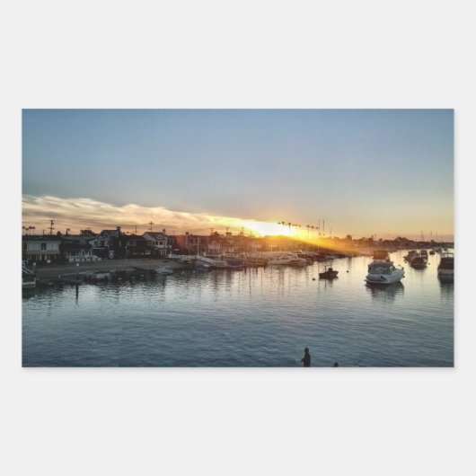 バルボア島の港で美しい夕日 長方形シール (正面)
