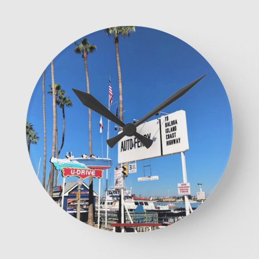 バルボア島フェリー、ニューポートビーチ、カリフォルニア ラウンド壁時計 (正面)