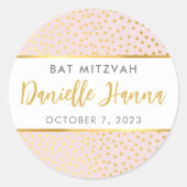 バルミツワーかわいい赤面ピンク金ゴールド水玉模様 ラウンドシール (正面)