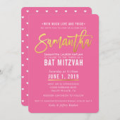 バルミツワーかわいらしピンク白金ゴールド脚本SAMANTHA 招待状 (正面/裏面)