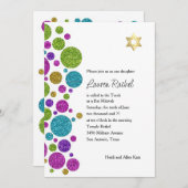 バルミツワーのカラフルきらびやかな点 招待状 (正面/裏面)