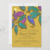 バルミツワーのカラフル星に輝く花びら 招待状 (正面)