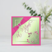 バルミツワーのピンク、緑、および黄色の招待状 招待状 (スタンド正面)