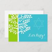 バルミツワーの披露宴緑のティール(緑がかった色)の青い生命の樹 エンクロージャーカード (正面/裏面)