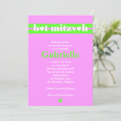 バルミツワーの招待状のGabrielleのピンクの緑 招待状 (スタンド正面)