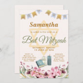 バルミツワーの招待:花,トーラ 招待状 (正面/裏面)