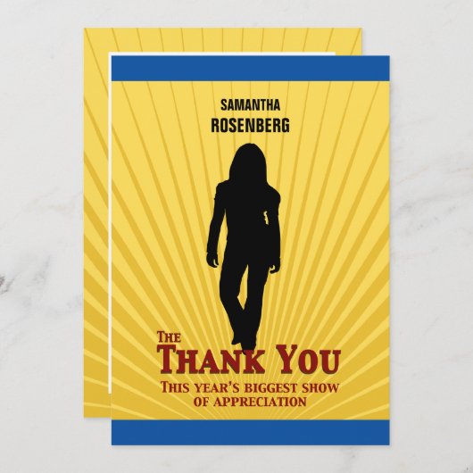 バルミツワーの映画俳優のサンキューカードの黄色の青 サンキューカード (正面/裏面)