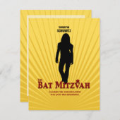 バルミツワーの映画俳優RSVPの応答カード黄色の青 出欠カード (正面/裏面)