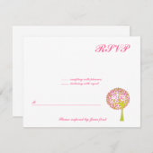 バルミツワーの菓子16 RSVPを結婚するピンクの木 出欠カード (正面/裏面)