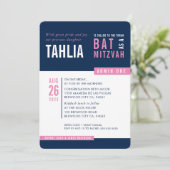 バルミツワーはっきりしたブロックモダンネイビーピンク白 招待状 (スタンド正面)