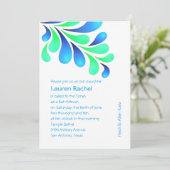 バルミツワーはっきりしたプルメブルーグリーンオン任意の色 招待状 (スタンド正面)