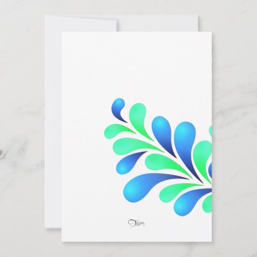 バルミツワーはっきりしたプルメブルーグリーンオン任意の色 招待状 (裏面)