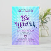 バルミツワーはっきりしたレトロボホブルーパープルグラデーション 招待状 (スタンド正面)