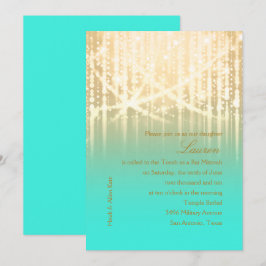 バルミツワーアクアグリーンと金ゴールドスパークリライト 招待状