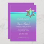 バルミツワーアクアグリーングラデーションリボンとスター 招待状 (正面/裏面)
