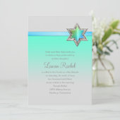 バルミツワーアクアグリーングラデーションリボンとスター 招待状 (スタンド正面)