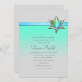 バルミツワーアクアグリーングラデーションリボンとスター 招待状 (正面/裏面)