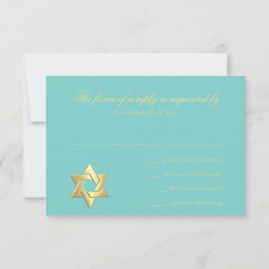 バルミツワーアクアグリーン金ゴールド&グレーダマスク 出欠カード (裏面)