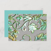 バルミツワーアクアグリーン金ゴールド&グレーダマスク 出欠カード (正面/裏面)